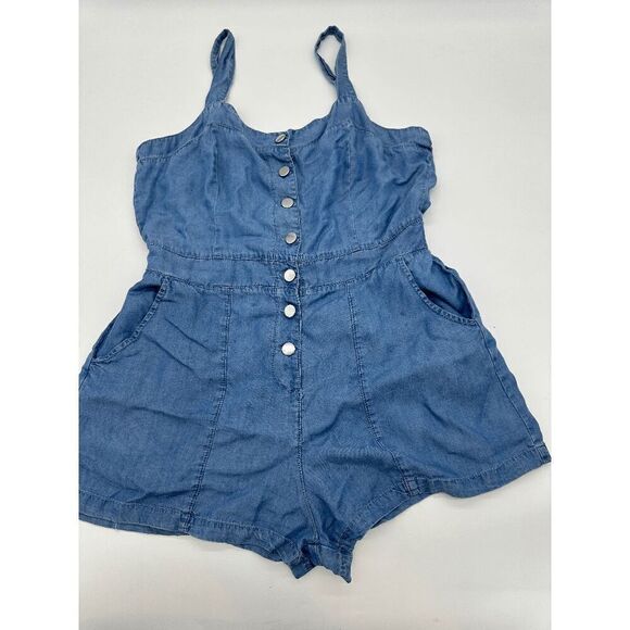 Romper with Shorts One Piece with Buttons & Pockets Blue Jeans One Piece Sz L - Picture 5 of 7